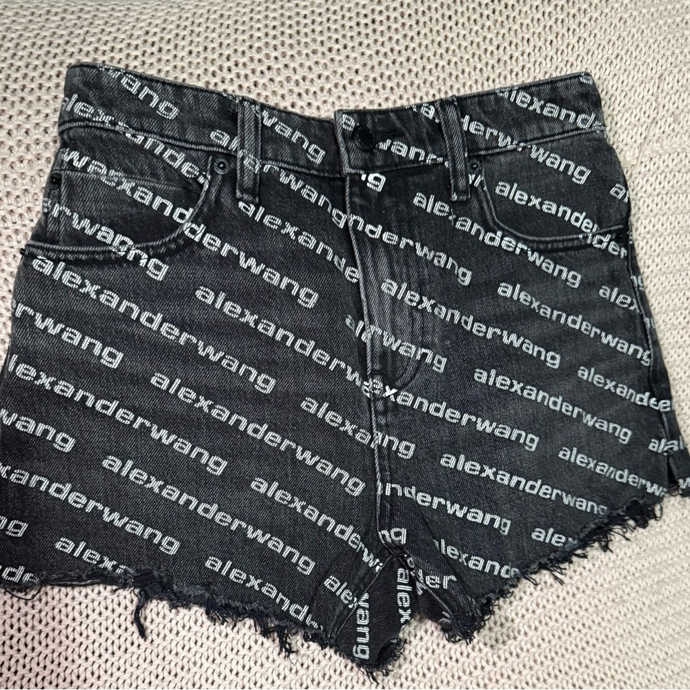 Alexander Wang Logo Print Black Jean Shorts